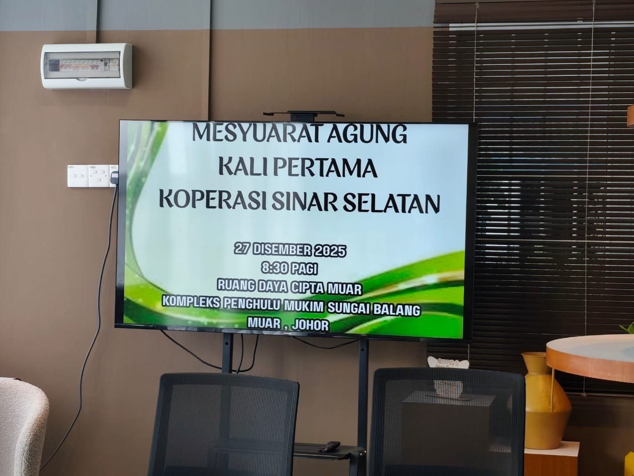 Persediaan Mesyuarat Agung Kali Pertama Koperasi Sinar Selatan Berhad, 27 Disember 2025.